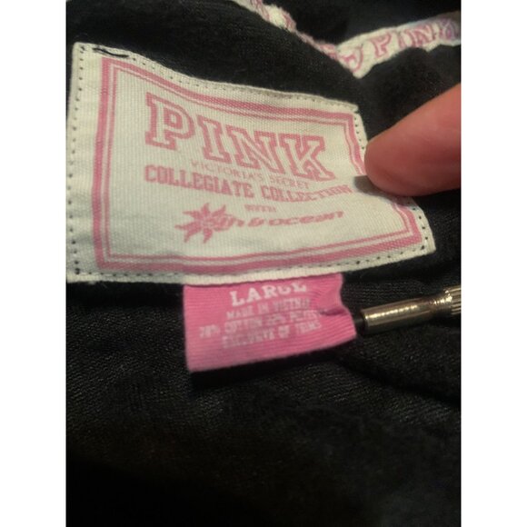 VTG Y2K Pink Victoria’s Secret Hoodie Black Velvet Faux Fur Lined Hoodie UWV Sz - Picture 12 of 12